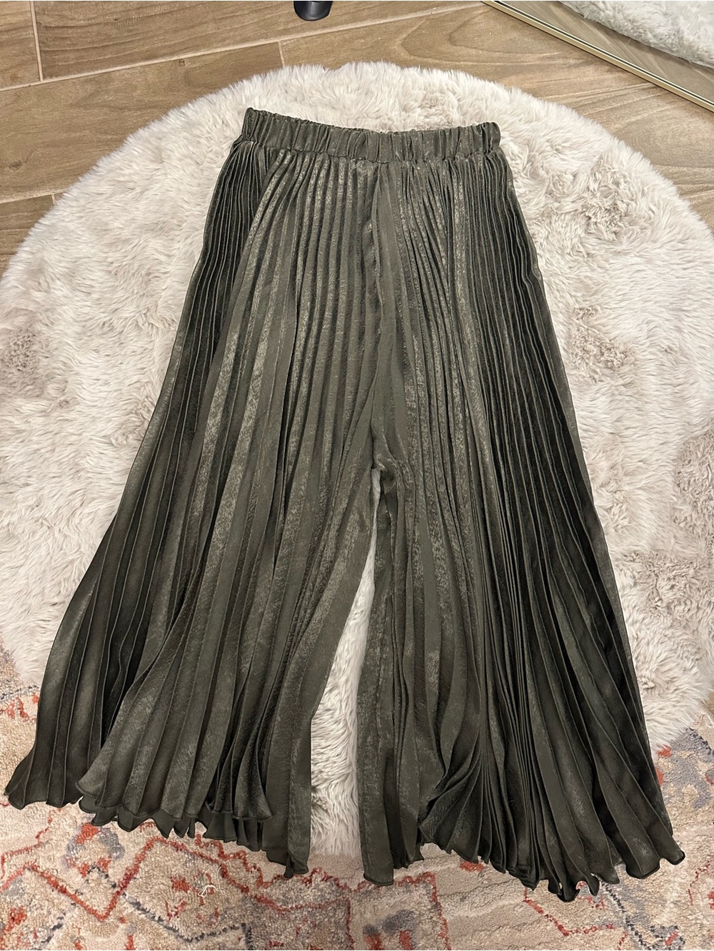fab'rik Olive Green Pleated Satin Pants